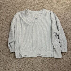 American Eagle Outfitters Light Gray V-Neck Sweater